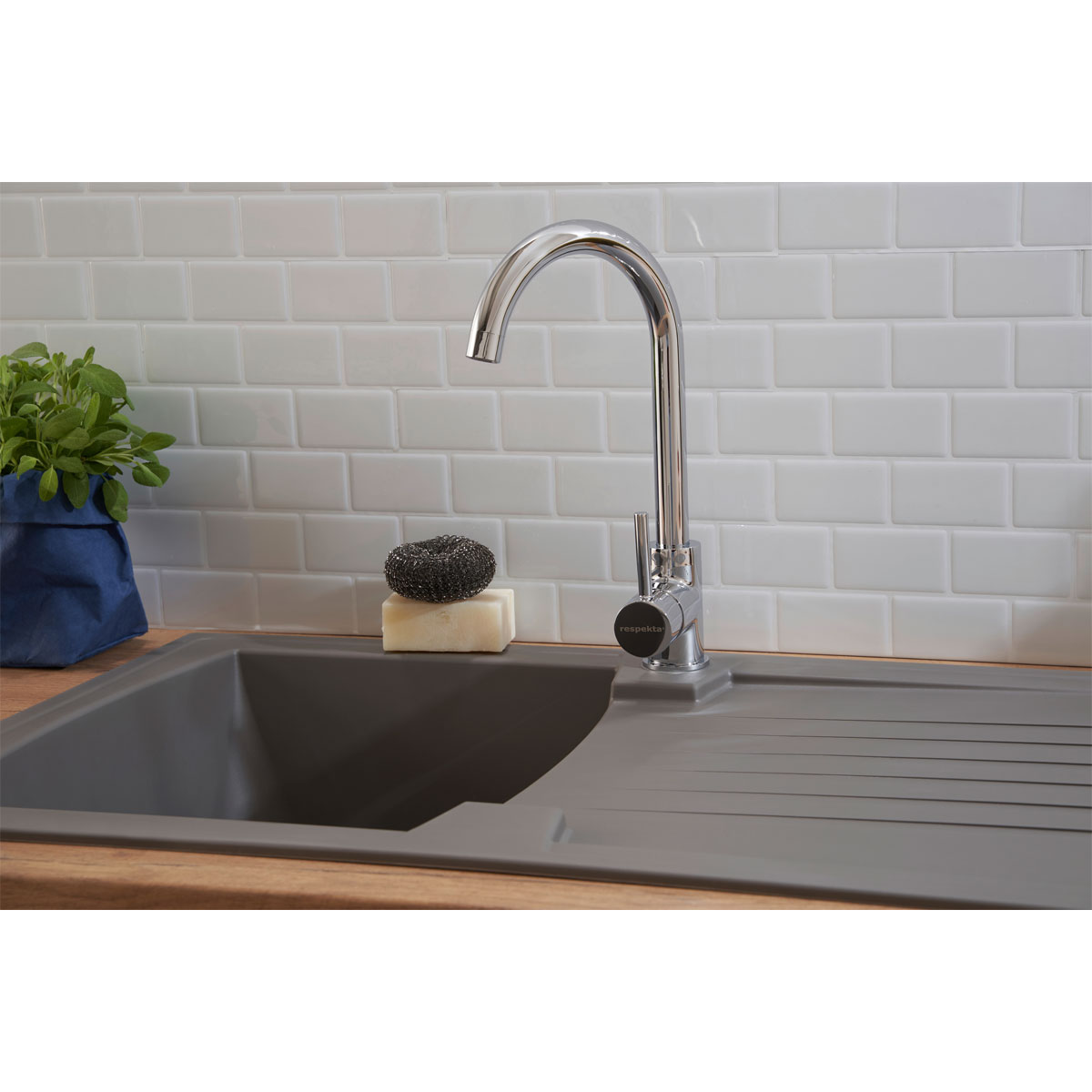 Respekta Spüle grau 86 cm Mineralit 1 Becken 1 Abtropffläche Bild 6