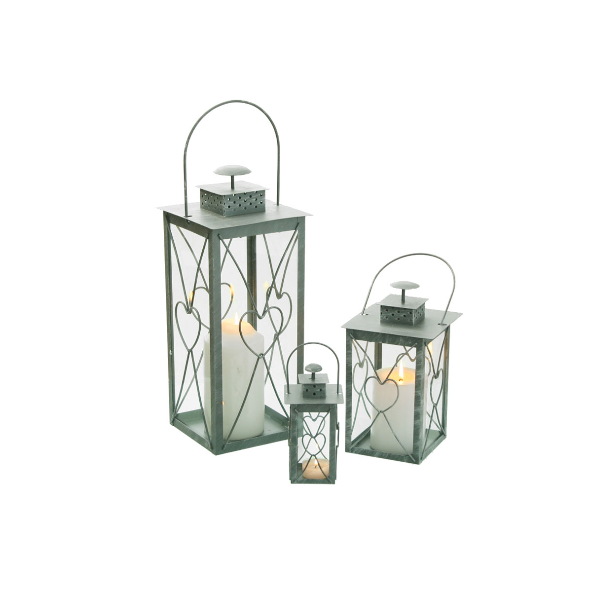 Laterne Herz mittel 14 x 14 x 25 cm grau