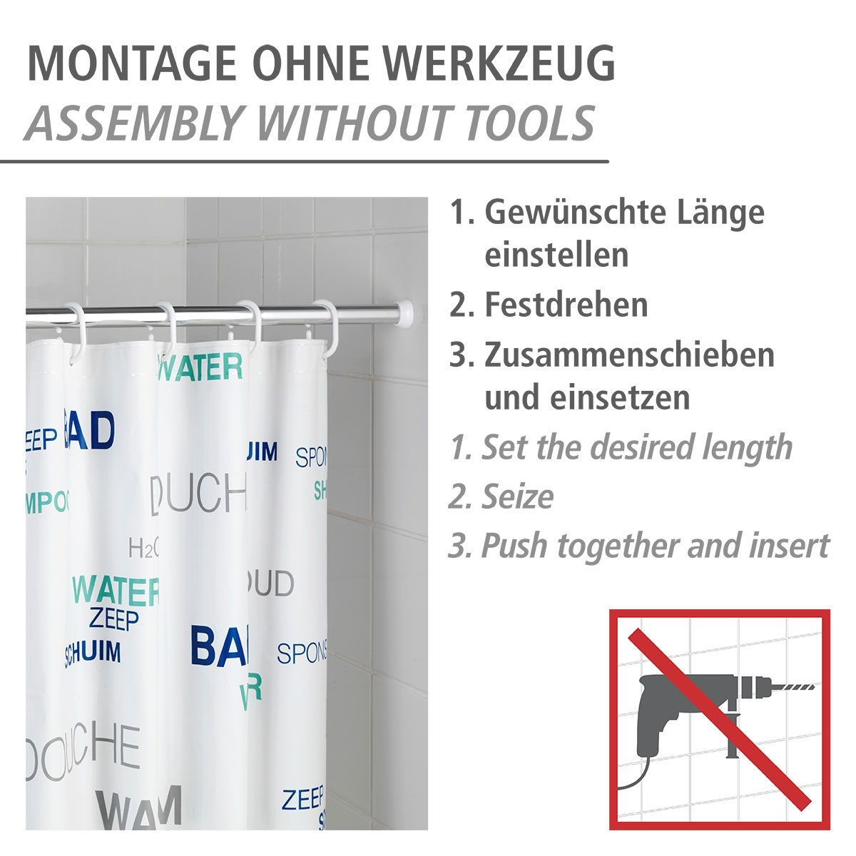 Wenko  Teleskop-Duschstange Chrom 110 - 185 cm Bild 4