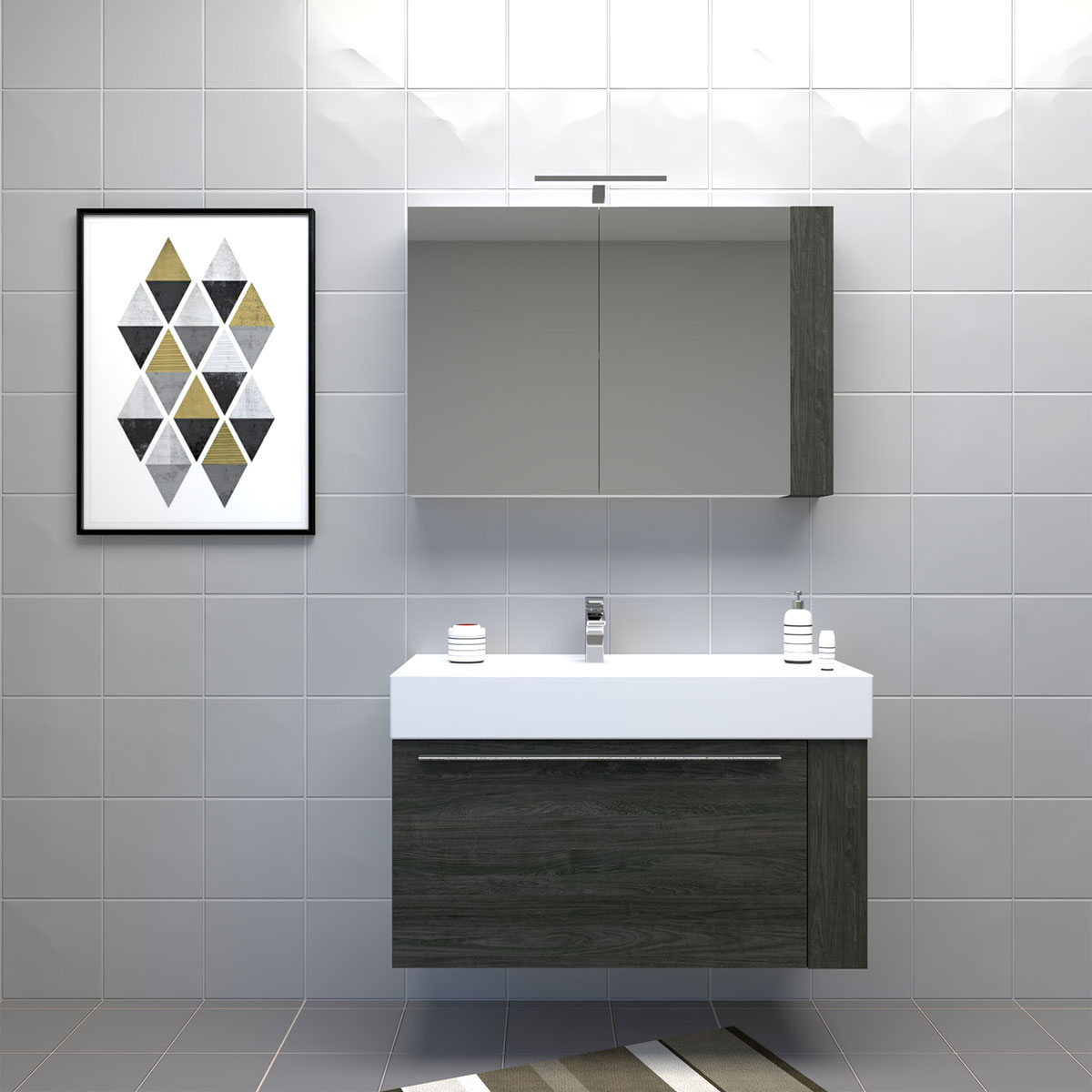 Progetto Idea Stella Badmöbel DOMUS 100 Ulme onyx mit Spiegelschrank und Lampe Bild 3