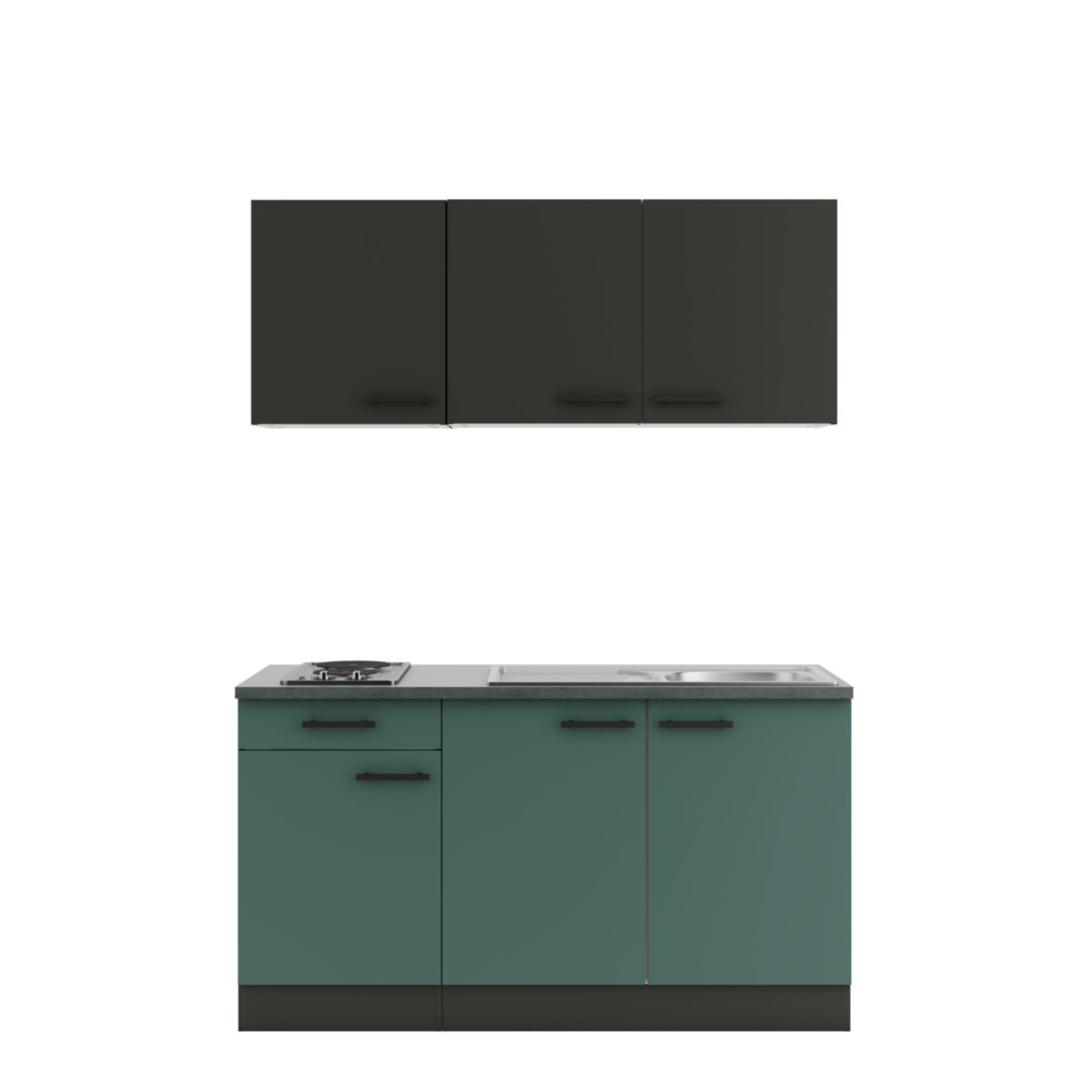 optifit Miniküche Madrid420 Verona405 150 x 226,8 x 60 cm Anthrazit Matt   Steingrün Anthrazit Matt Bild 1