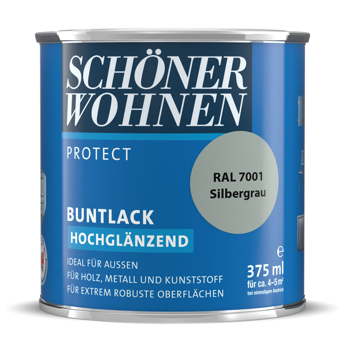 Schöner Wohnen Farbe Buntlack Protect silbergrau hochglänzend 375 ml