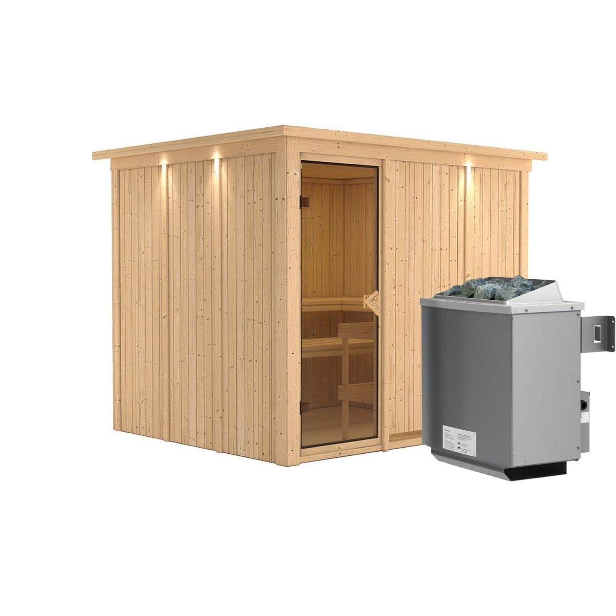 Karibu Gobin Fronteinstieg 9 kW Ofen integr Strg mit Dachkranz bronzierte Tür Bild 4