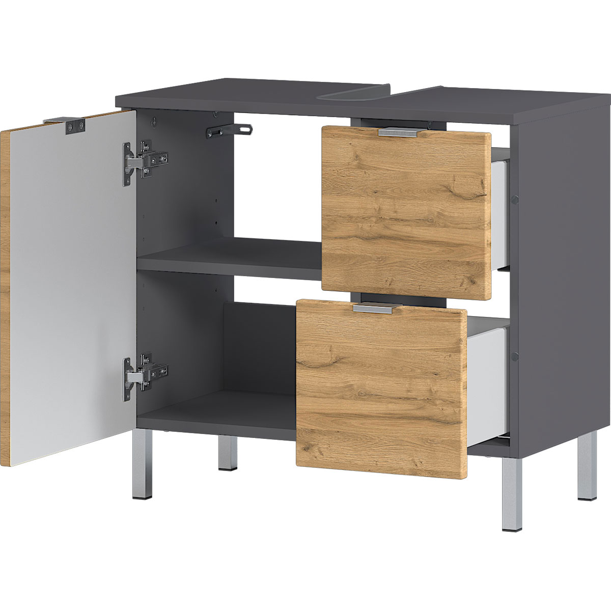 Waschbeckenunterschrank Maureen 2 Schubkästen 60 x 56 x 34 cm graphit/Grandson-Eiche-Nachbildung Bild 3