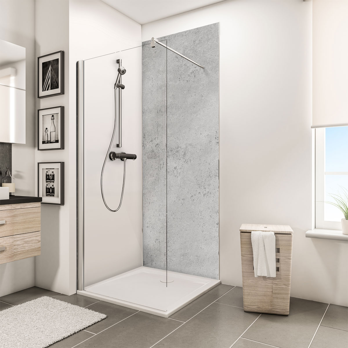 Schulte ExpressPlus Duschrueckwand DecoDesign Hochglanz Stein grau hell 2100 x 1000