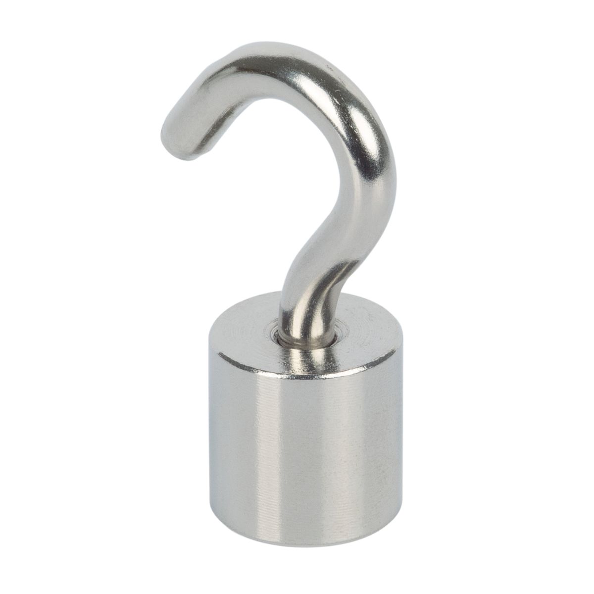 Topfmagnet Neodym mit Schraubhaken M5 Ø 15 x 38 mm, silber