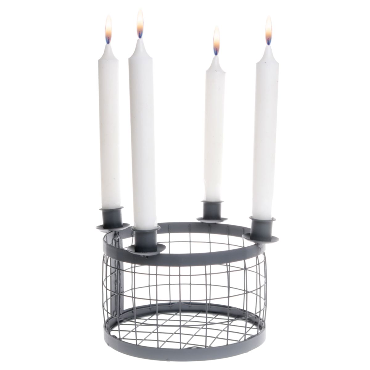 Metallkorb rund mit 4 Stabkerzenhalter 18x22cm