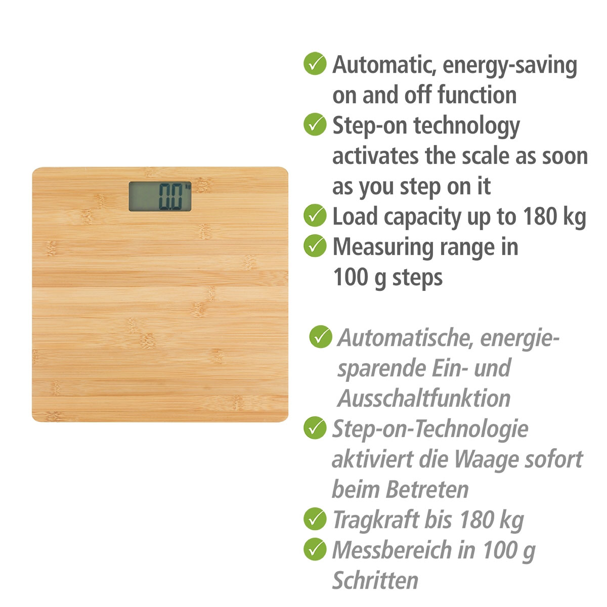 Wenko Personenwaage Bambusa digital bis180 kg Bild 3