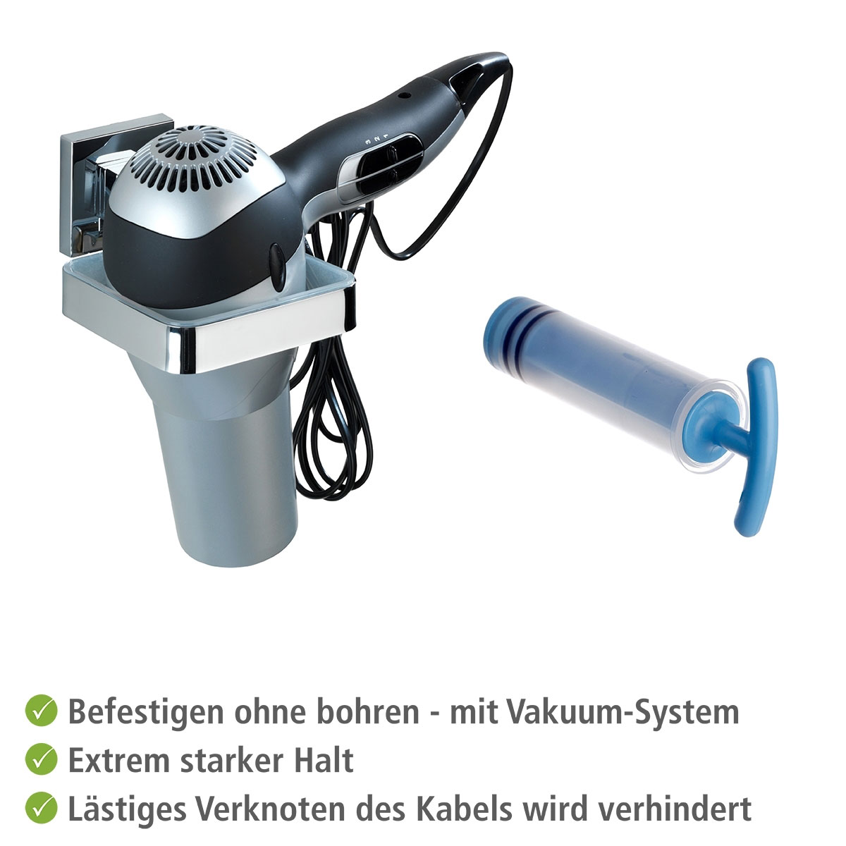Wenko Haartrocknerhalter Quadro Befestigen ohne bohren Vacuum-Loc Bild 4