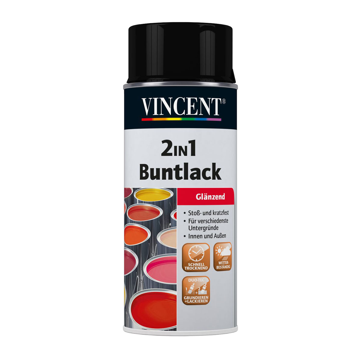 Vincent 2in1 Buntlack Spray Tiefschwarz glänzend 0,4 L