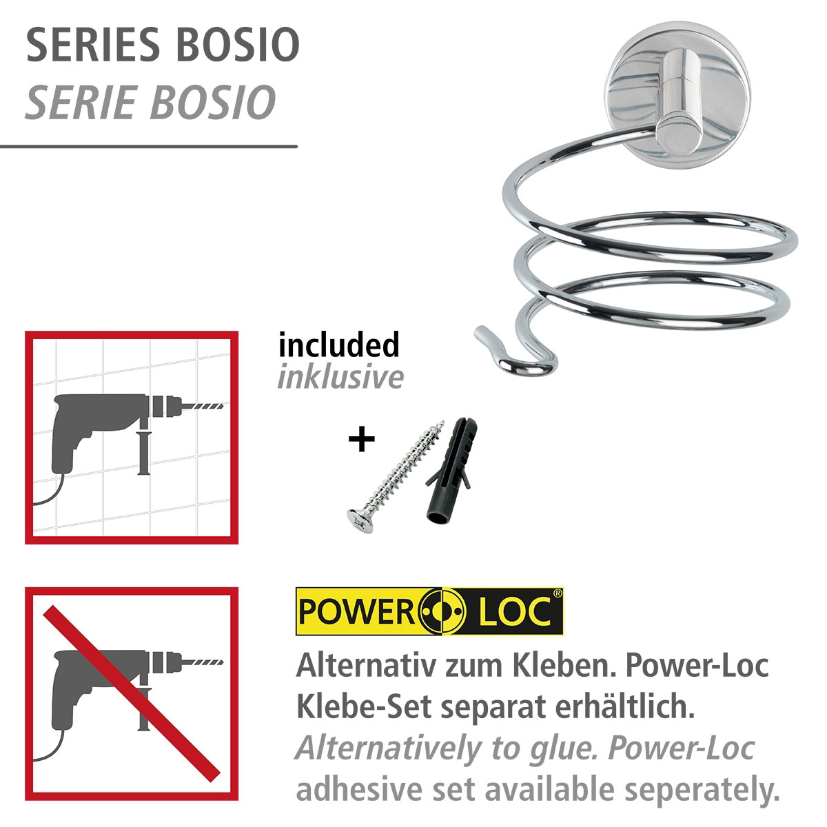 Wenko Haartrocknerhalter Bosio Glänzend Edelstahl Bild 2