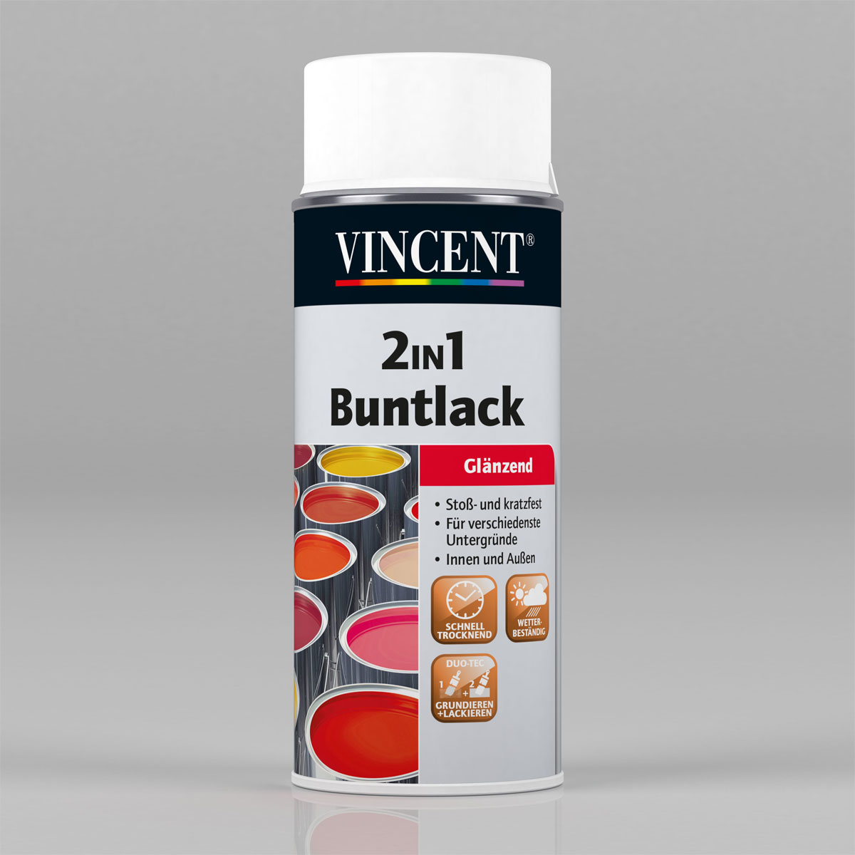 Vincent 2in1 Buntlack Spray Reinweiß glänzend 400 ml Bild 1