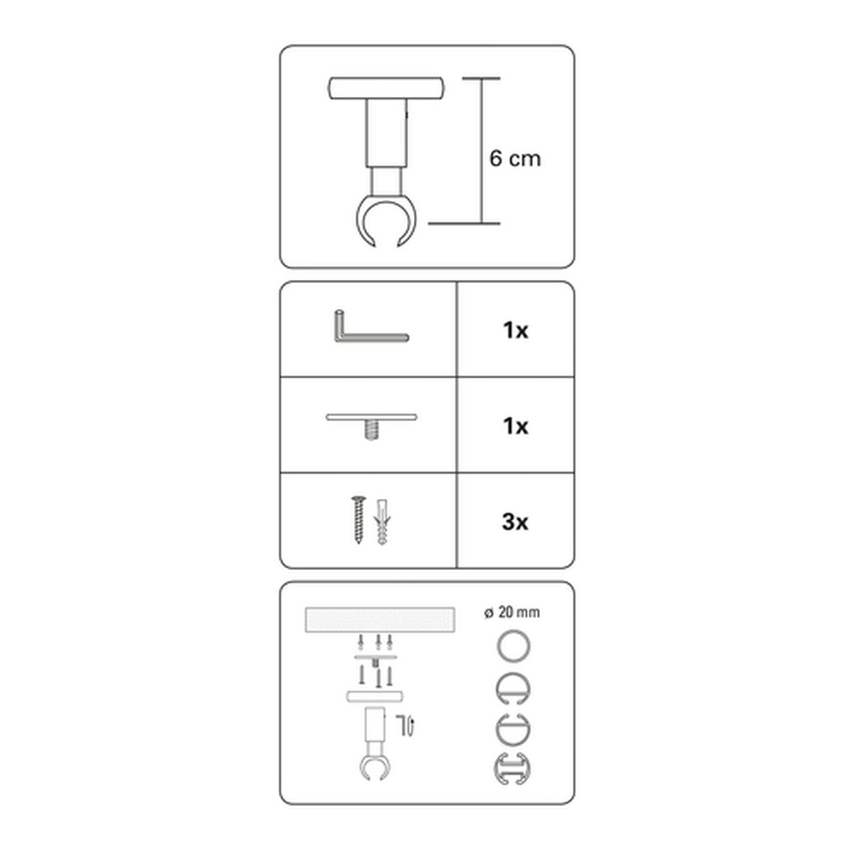 Gardinia Deckenträger Chicago für Durchmesser 20 mm 6 cm titan Bild 3