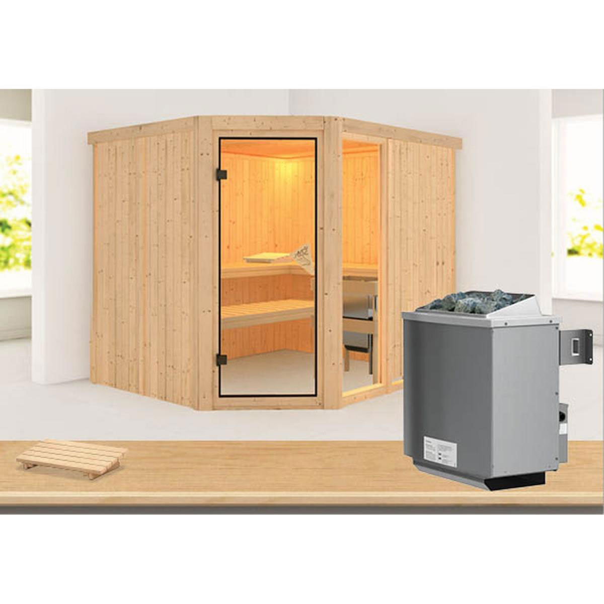Karibu Systemsauna Fiona 3 68 mm 9 kW Ofen integr Strg ohne Dachkranz
