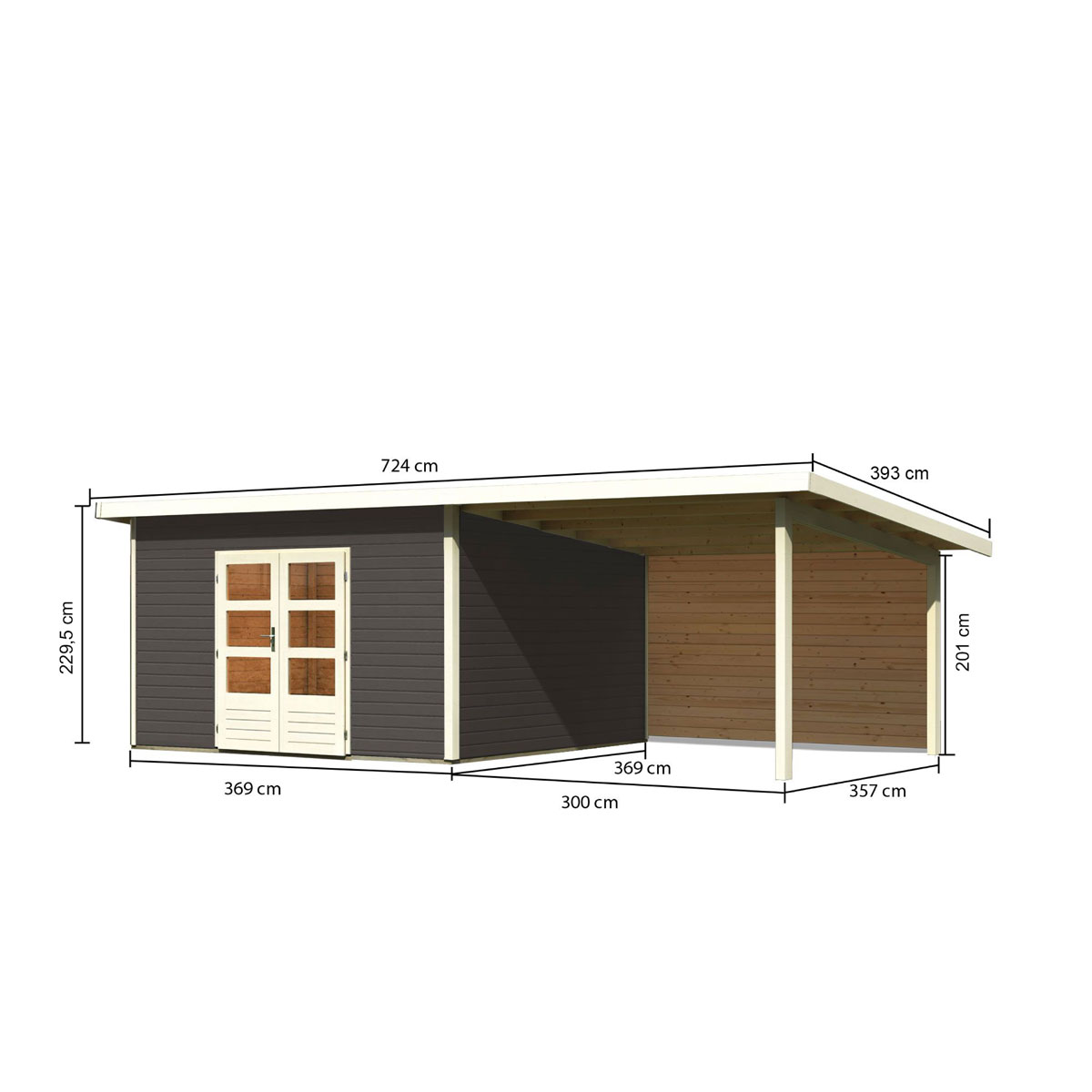 Karibu BBH Northe 5 Set mit Anbaudach terragrau Bild 3