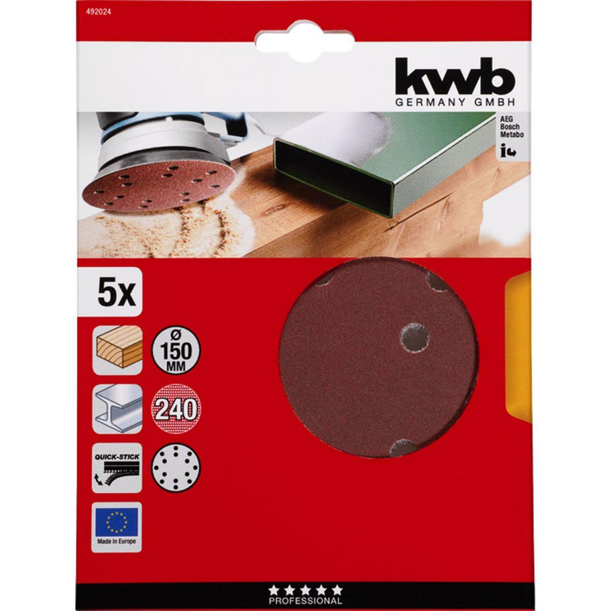 kwb  Schleifscheiben Quick-Stick Holz und Metall Durchmesser 150 mm K240 5 Stück Bild 2