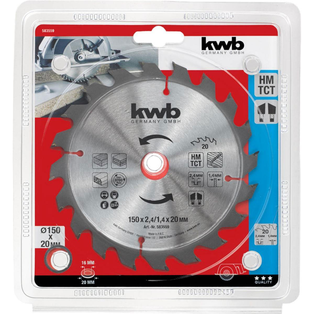kwb  Spanplattensägeblatt für Handkreissäge Durchmesser 150x20 mm Bild 2