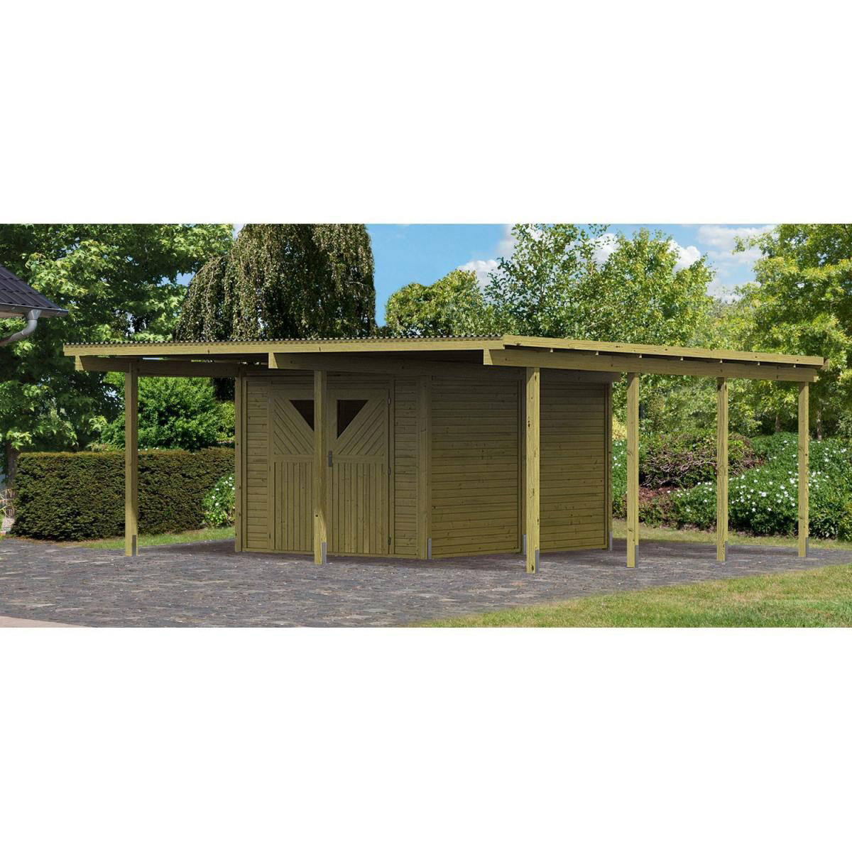 Karibu Doppelcarport Eco 2 Variante A inklusive Abstellraum Bild 1