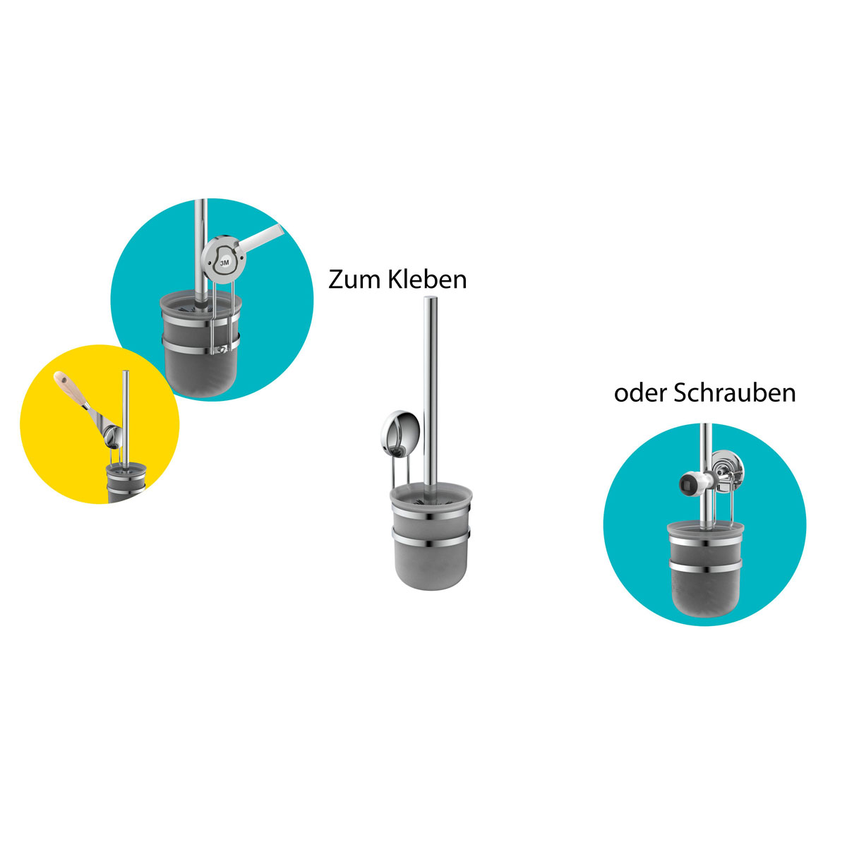 Schütte Wand-WC Bürstenhalter Chrom zum Kleben oder Schrauben Bild 2