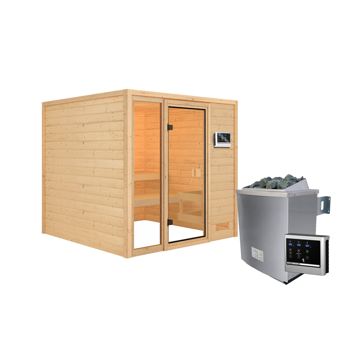 Karibu Sauna Jutta naturbelassen externe Steuerung ohne Dachkranz Bild 3