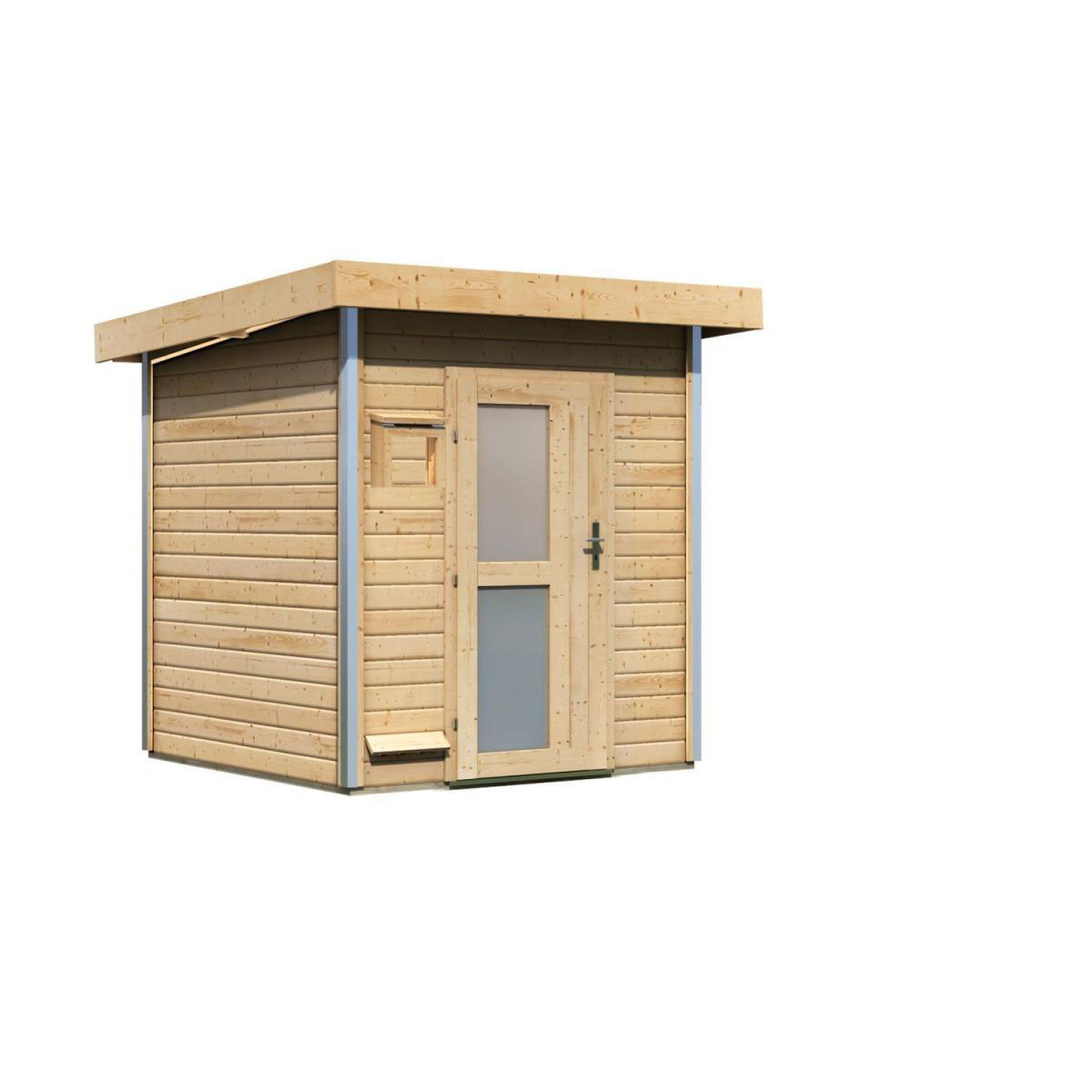 Karibu Saunahaus Torge 38 mm ohne Ofen Milchglastür Bild 1