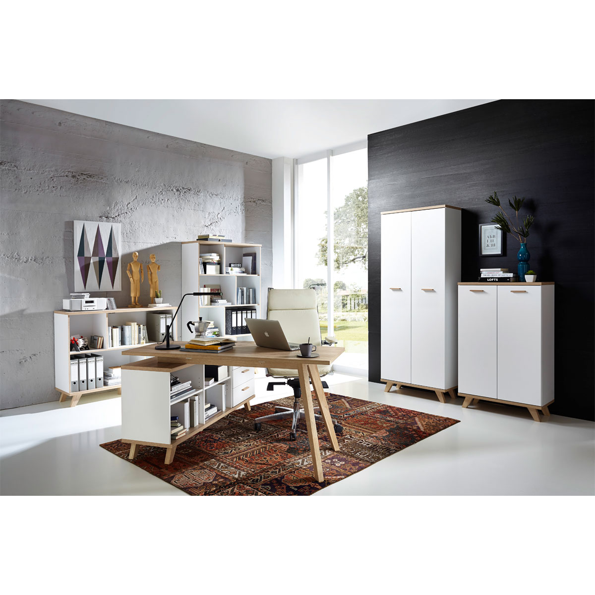 Aktenschrank Helsinki skandinavisches Design 75 x 122 x 37 cm weiß/Sanremo-Eiche-Nachbildung Bild 3