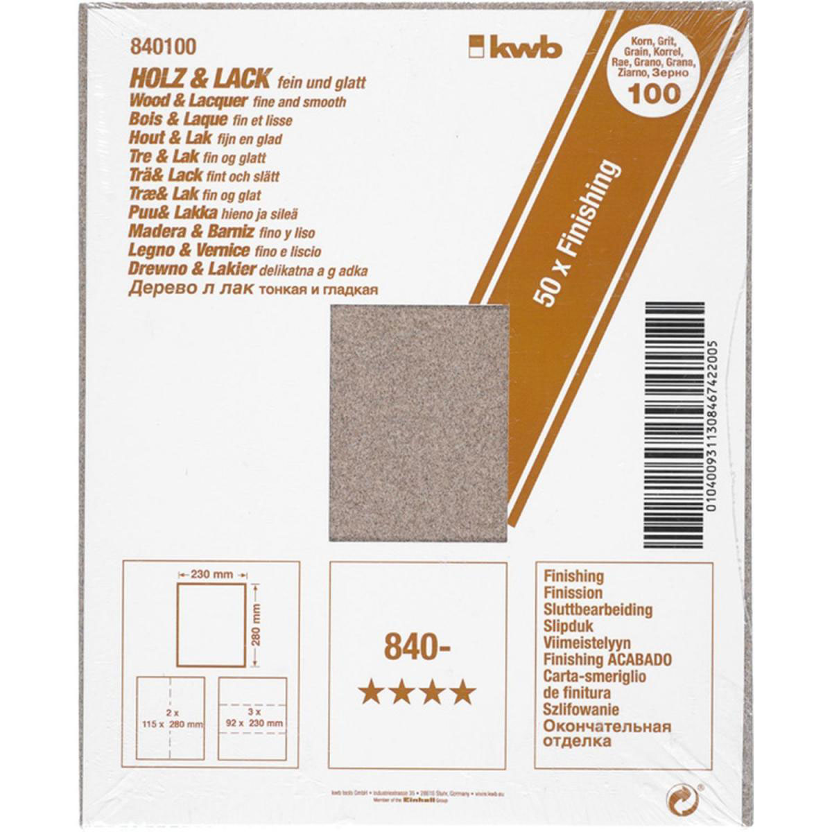 kwb  Schleifpapier Holz und Lack Finishing 230 x 280 mm K100 Bild 2