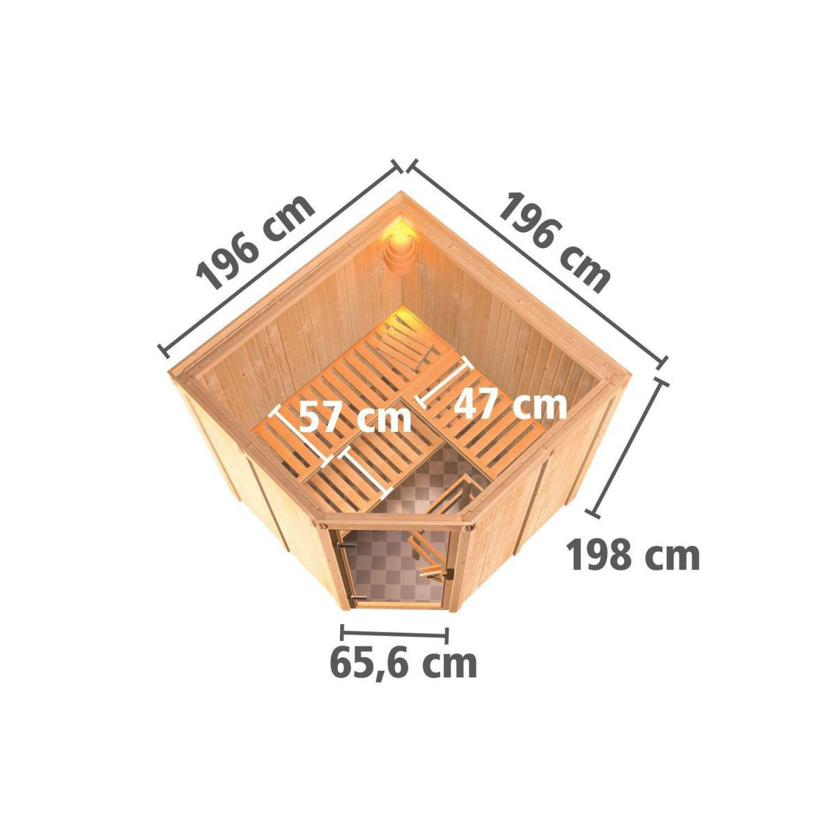 Karibu Sauna Jarin Eckeinstieg 9 kW Bio Ofen kein Kranz Klarglas-Tür Bild 12