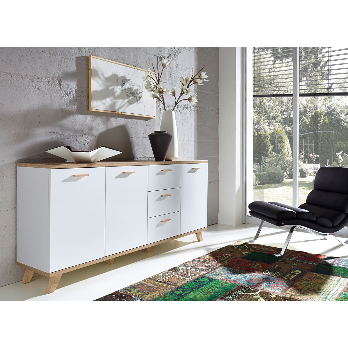 Sideboard Helsinki skandinavisches Design 196 x 85 x 40 cm weiß/Sanremo-Eiche-Nachbildung Bild 5