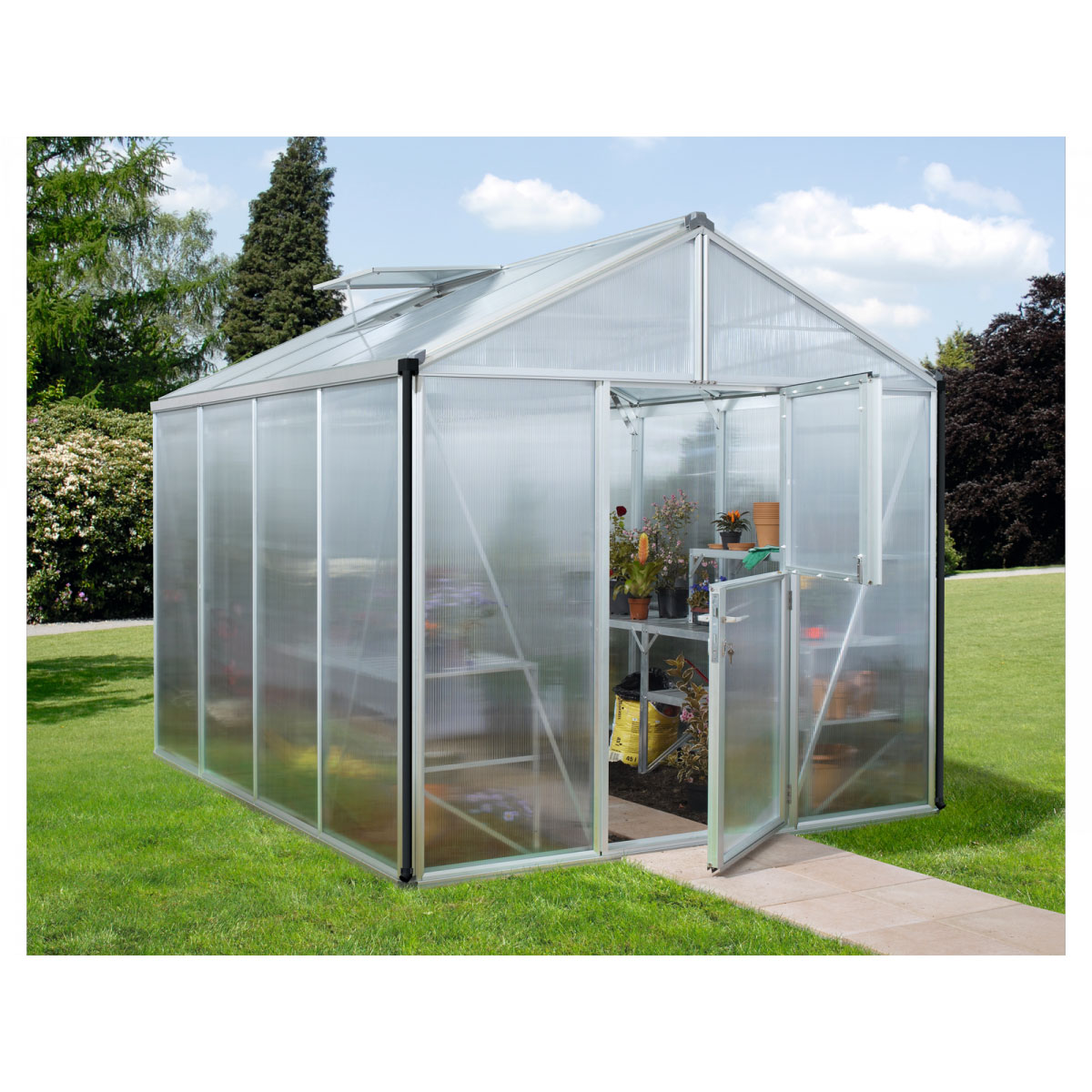 Vitavia Gewächshaus Zeus 8100 8,1m² 10 mm Hohlkammerplatte silber Bild 1