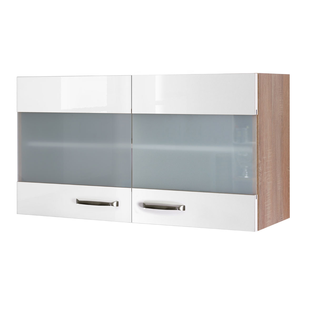 Flex-Well Küchen-Glasoberschrank „Valero“, 100x54,8x32 cm, weiß/Sonoma Eiche