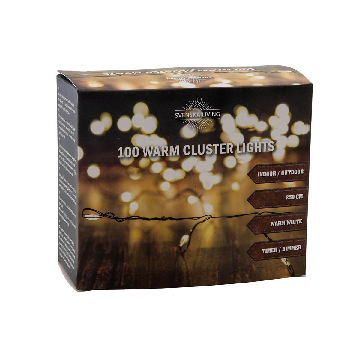 Draht-Cluster-Lichterkette Schwarz 100 warmweiße LED IP44 Timerfunktion