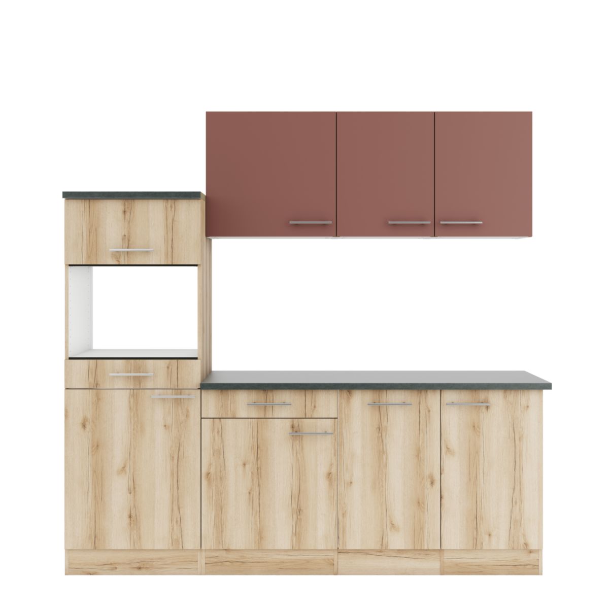 optifit Miniküche Bari407 Livorno290 210 x 226,8 x 60 cm Rostrot   Wildeiche Nachbildung Wildeiche Nachbildung Bild 1