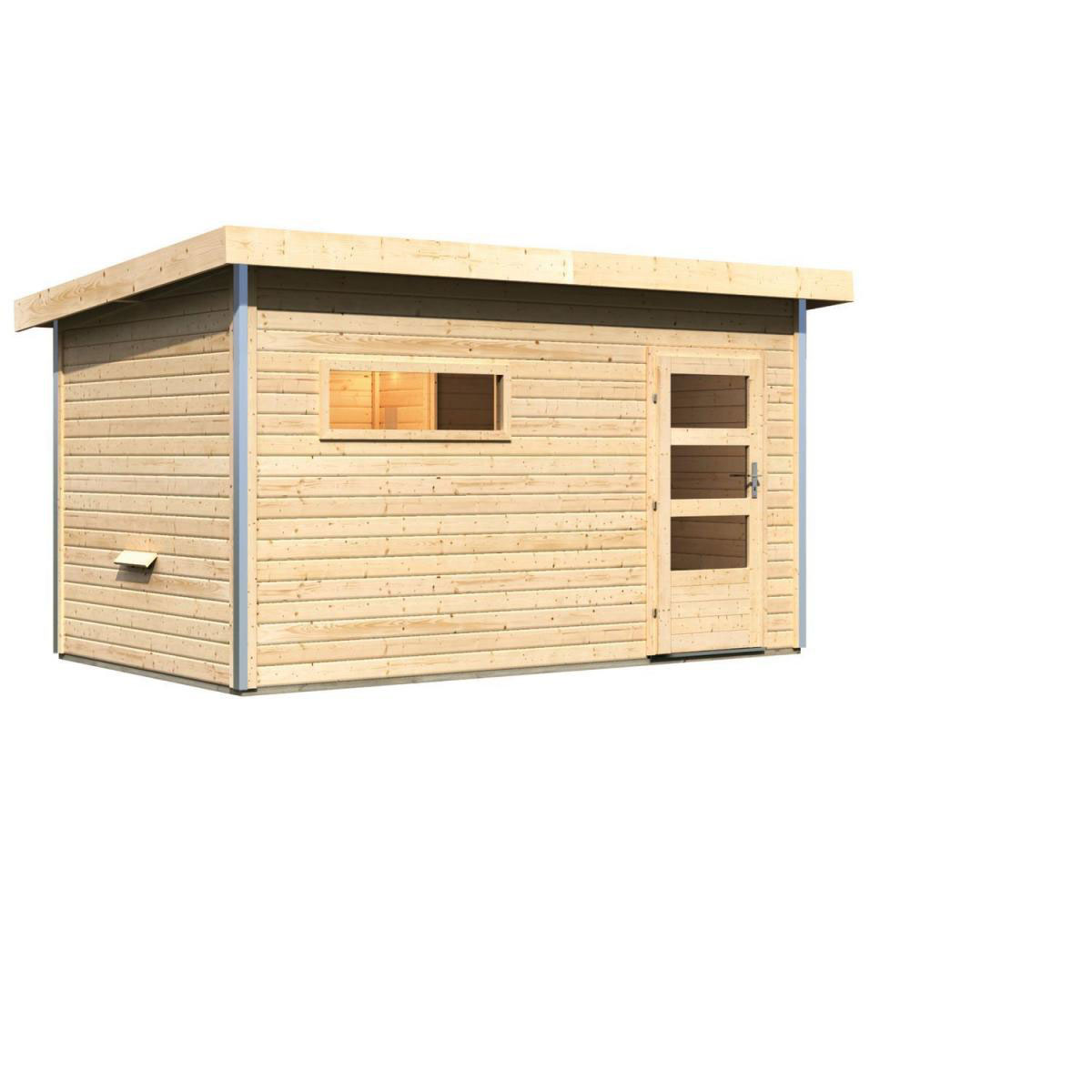 Karibu Saunahaus Skrollan 3 38 mm ohne Ofen moderne Tür Bild 1