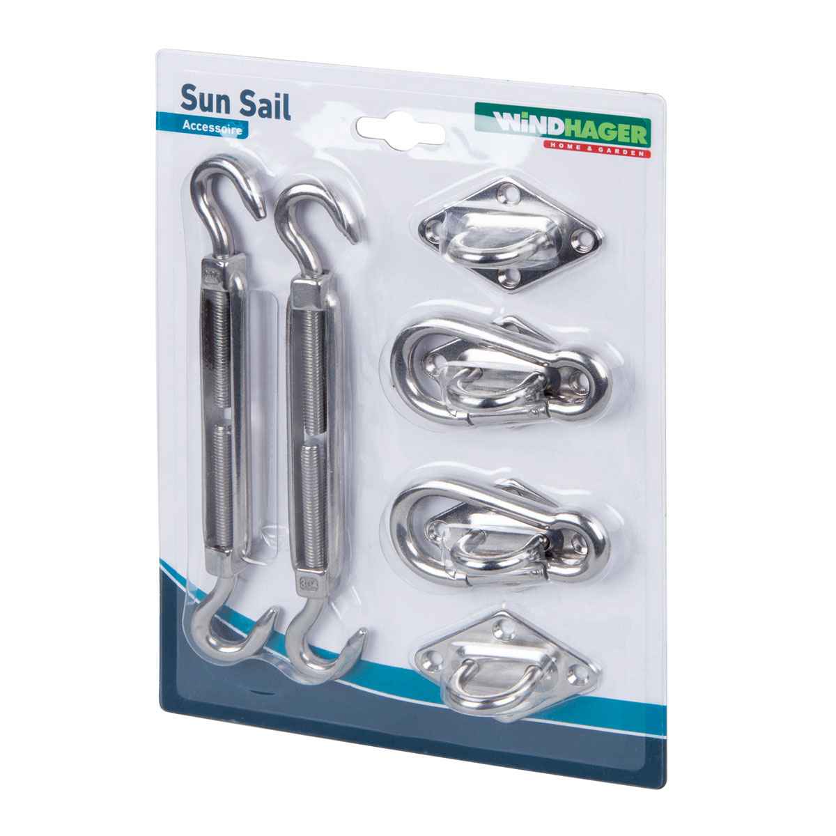 Windhager Befestigungsset für Sonnensegel 2 x Spannanker 2 x Karabinerhaken 4 x Halteösen Edelstahl Bild 2