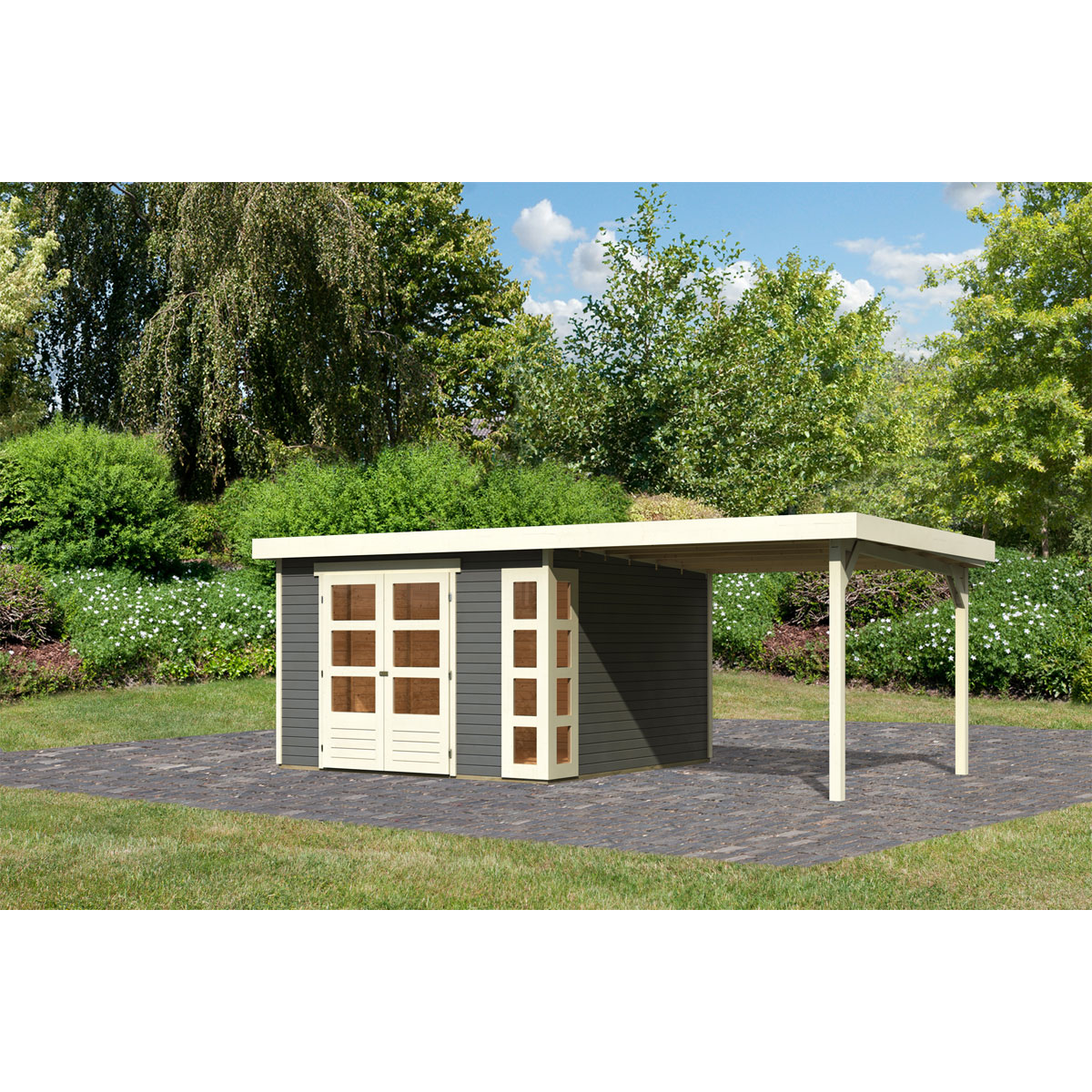 Karibu Gartenhaus Kerko 6 Set mit AD terragrau