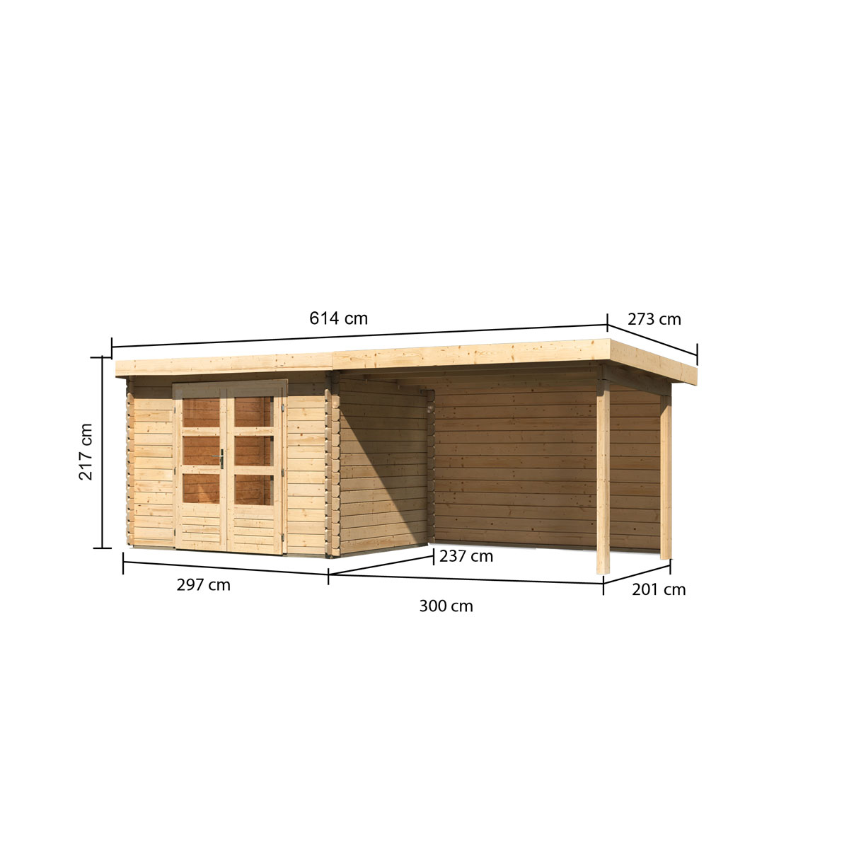 Karibu BBH Bastrup 3 Set mit Anbaudach naturbelassen Bild 3