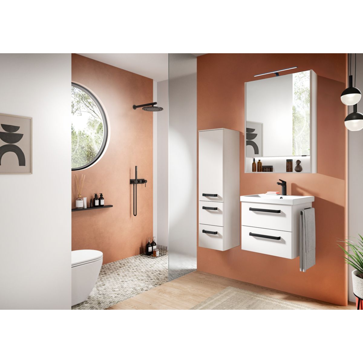 Badmöbel-Set Forli Kaschmir – 63 cm Waschplatz mit LED-Spiegelschrank & Keramikbecken