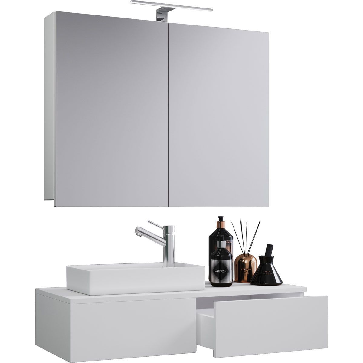 Gäste-Waschplatz Gudas 3-teilig mit Spiegelschrank weiß Bild 1