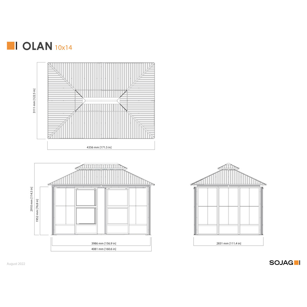 Sojag Pavillon Kaltwintergarten Olan 1014 435,6x311,1x291cm Anthrazit Bild 11