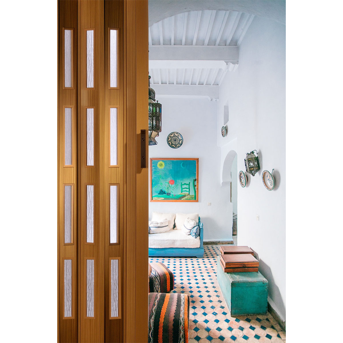 FORTE Kunststoff-Falttür Luciana B 88,5 x H 202 cm Buche 4 Fenster Bild 3