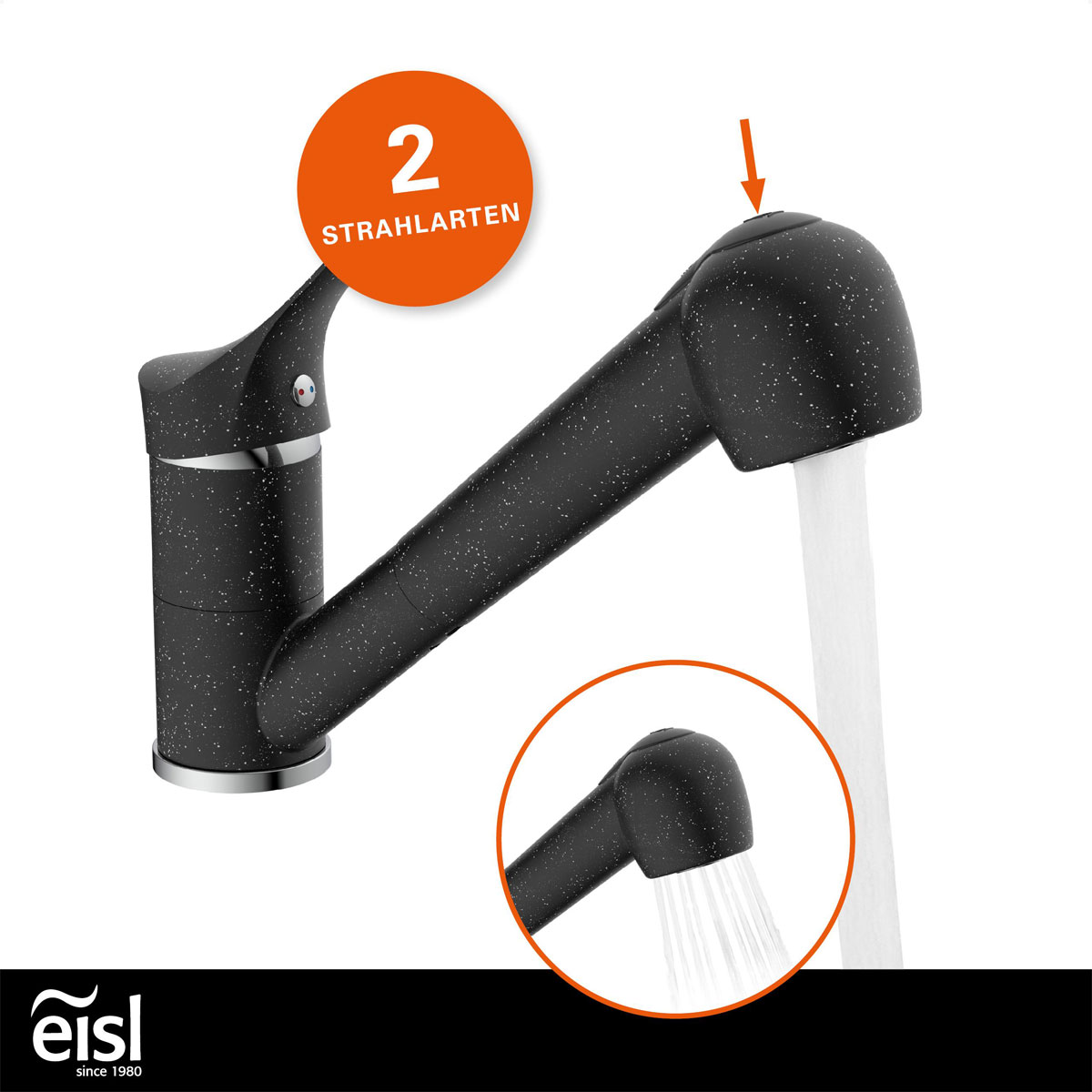 Eisl  Spültischarmatur „Granit“ schwarz mit Geschirrbrause Bild 6