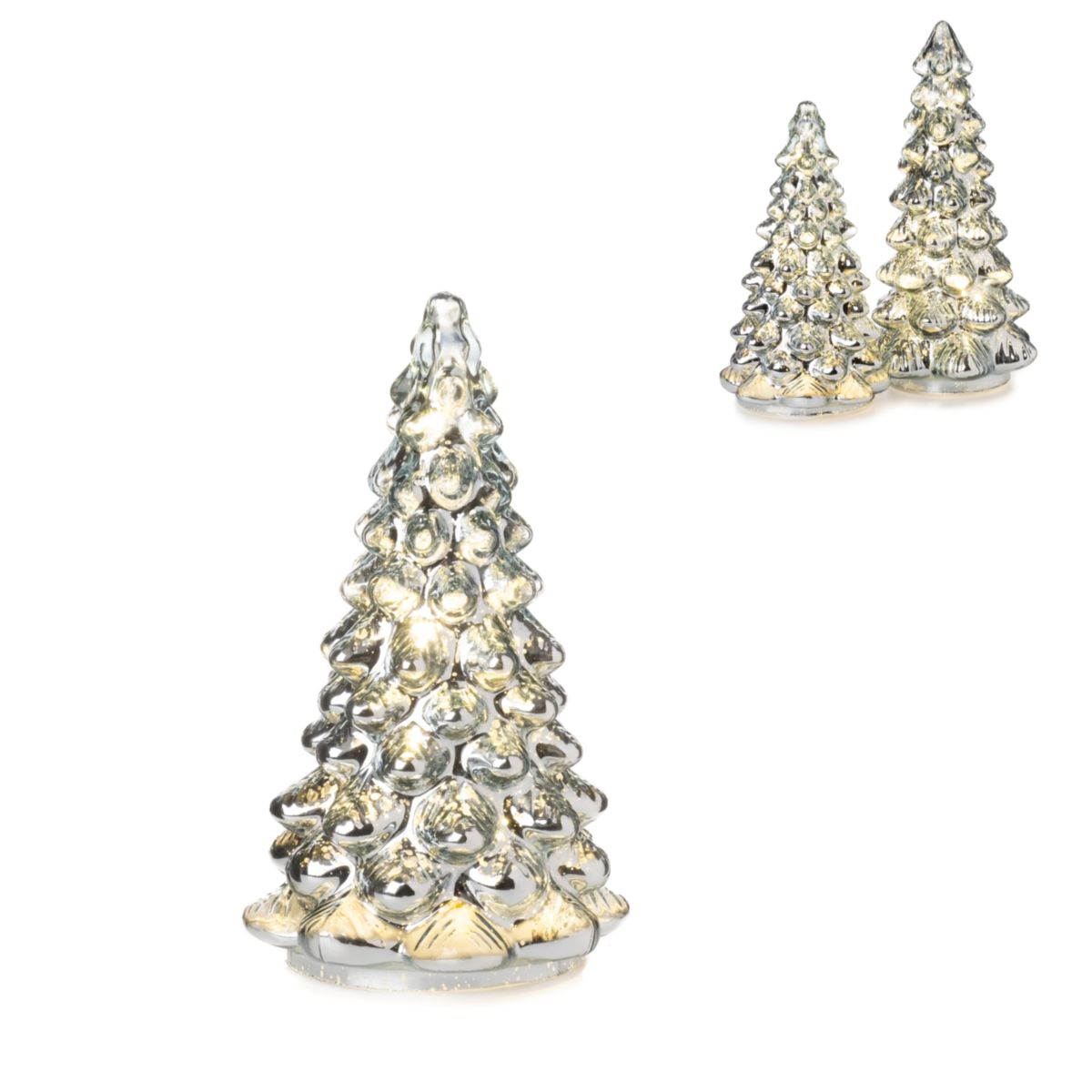 Tannenbaum mit LED & Timer 19cm Glas silber