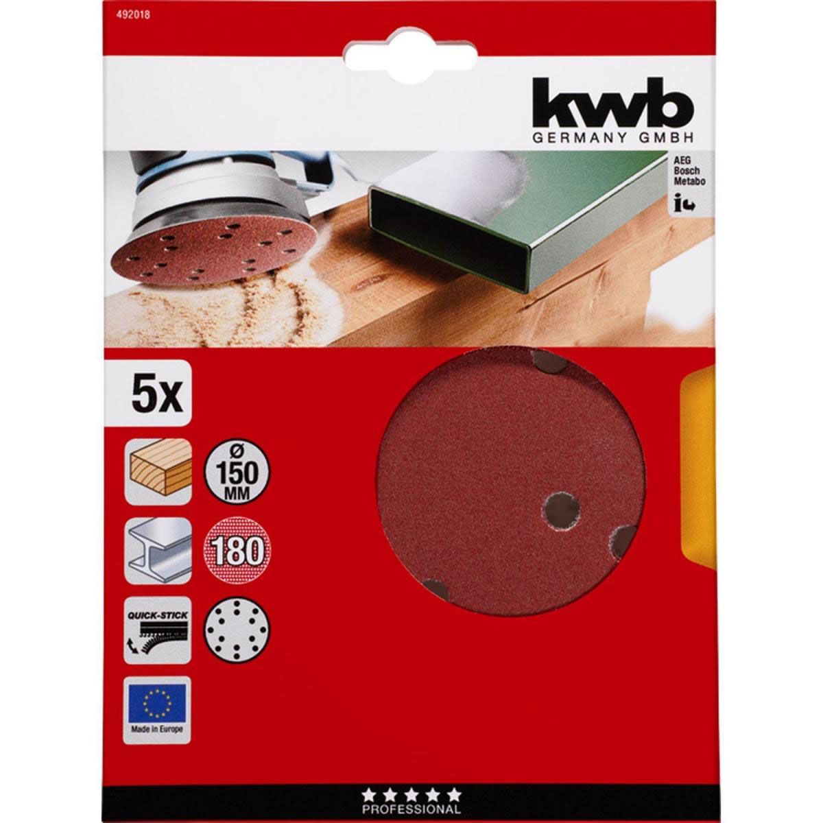 kwb  Schleifscheiben Quick-Stick Holz und Metall Durchmesser 150 mm K180 5 Stück Bild 2