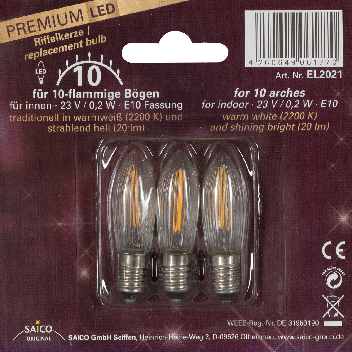 Premium LED-Ersatzlampe/Riffelkerze 55V