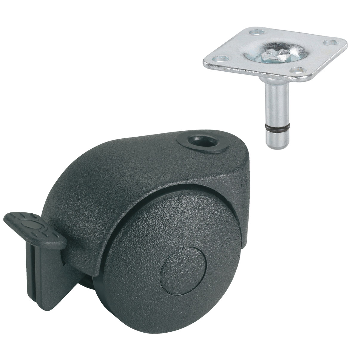 Dörner + Helmer Doppelrolle für normale Böden mit Feststeller 38 x 38 mm schwarz