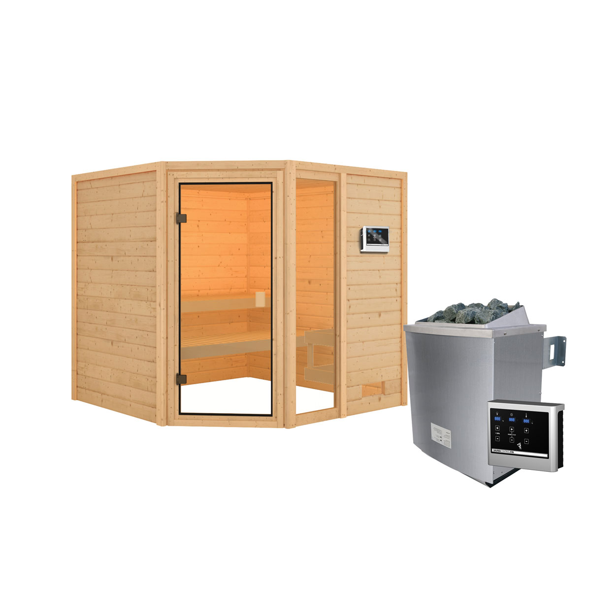 Karibu Sauna Tabea naturbelassen externe Steuerung ohne Dachkranz Bild 3