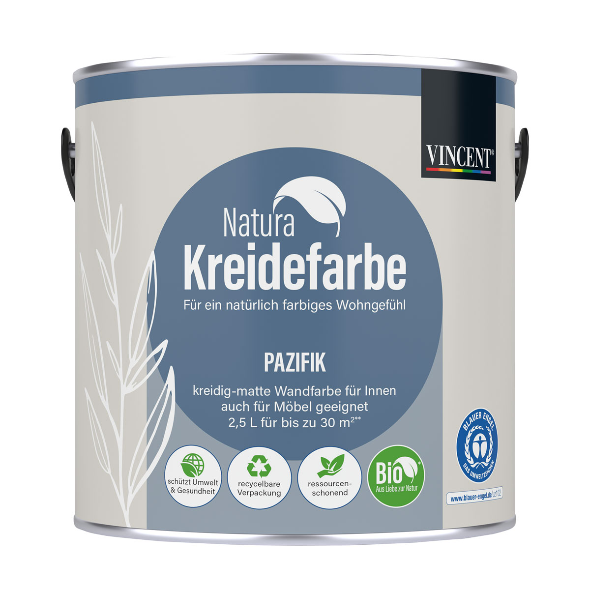 Vincent  Natura Kreidefarbe Pazifik matt 2,5 L