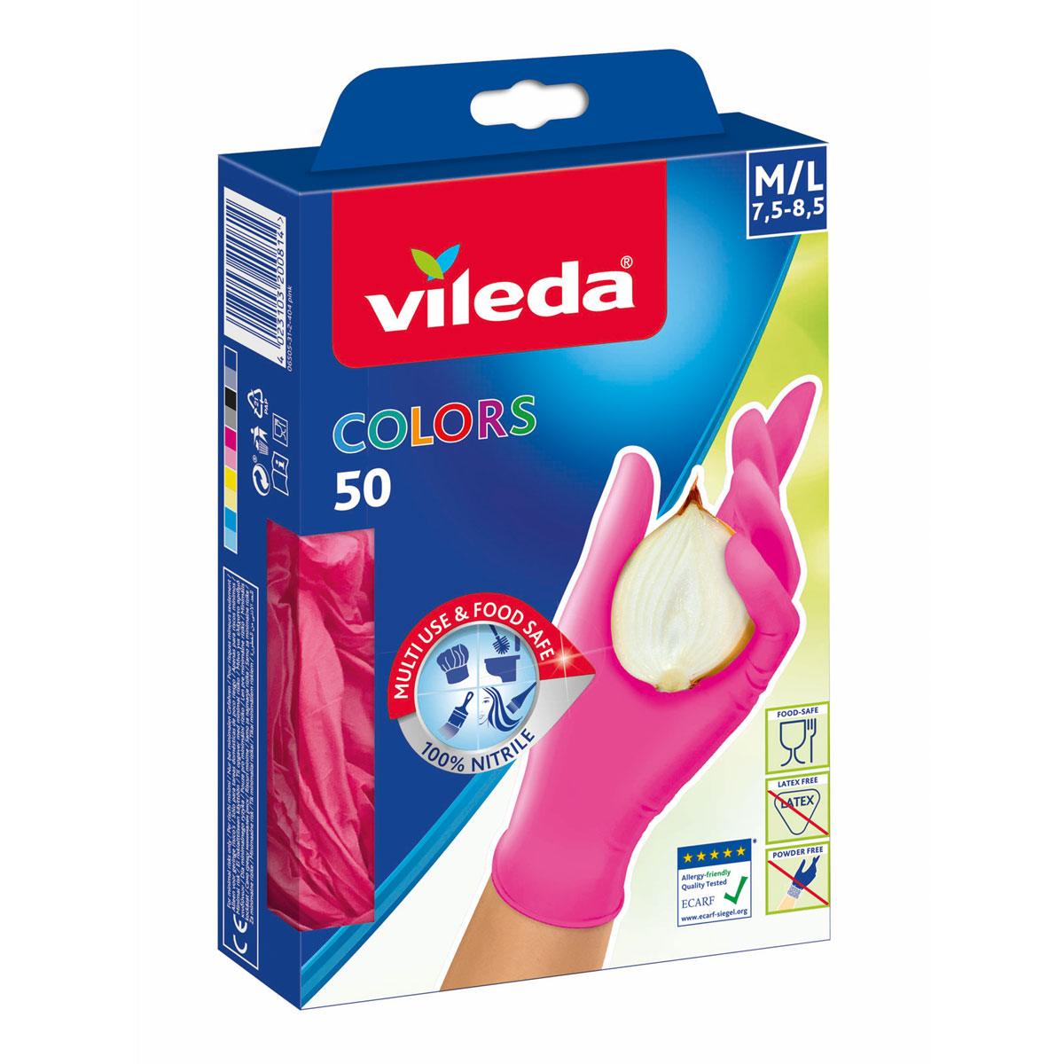 Vileda Nitril Handschuhe Colors M/L Pink/Grün 50 Stück