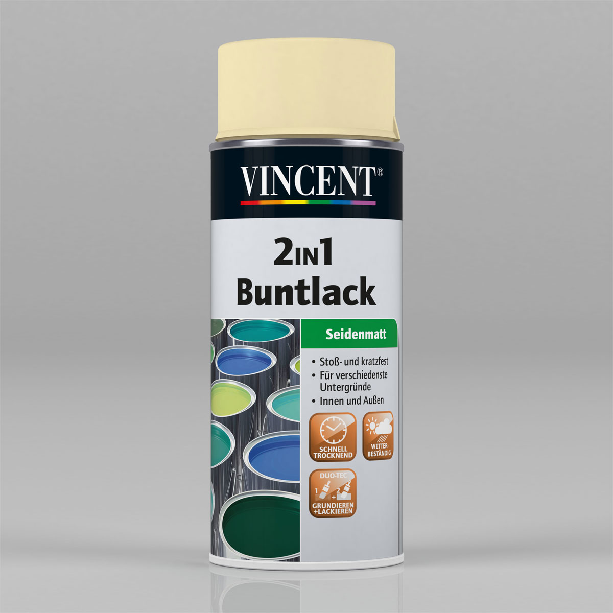 Vincent 2in1 Buntlack Spray Hellelfenbein 0,4 L Seidenmatt Bild 1